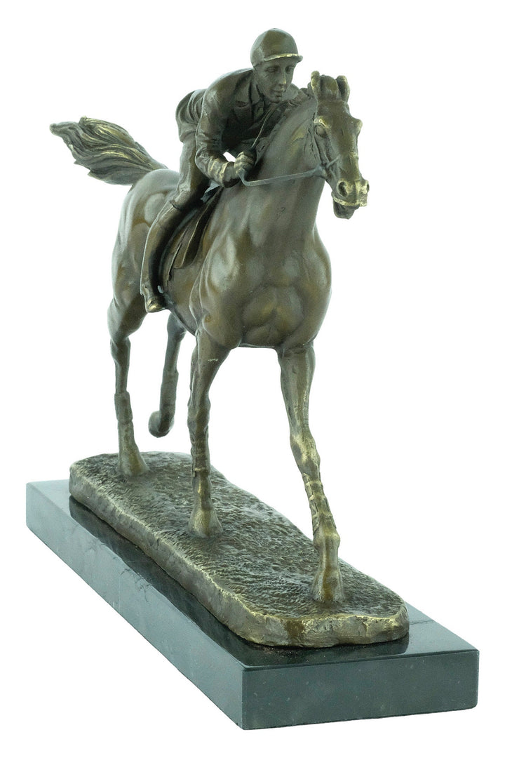 Bronze Jockey on Horse Sculpture Horse Racing Statue Animal Art Figurine Bronze Horse Statue Horse Lovers Gift Horse Decoration Horse Art