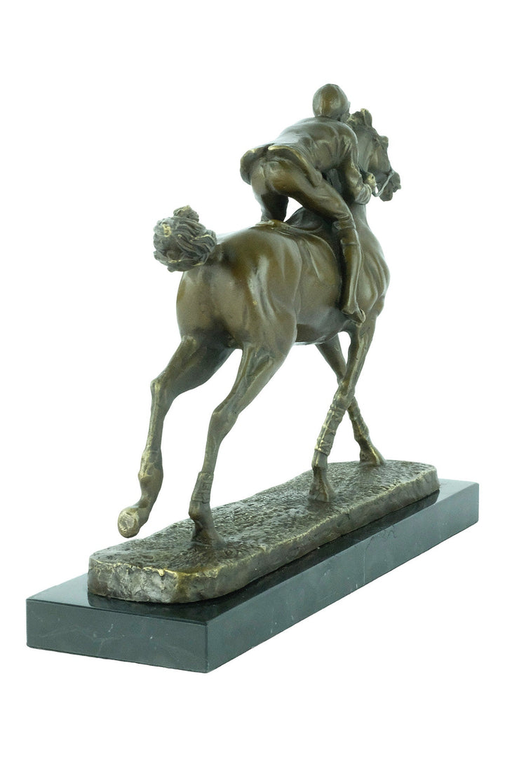 Bronze Jockey on Horse Sculpture Horse Racing Statue Animal Art Figurine Bronze Horse Statue Horse Lovers Gift Horse Decoration Horse Art