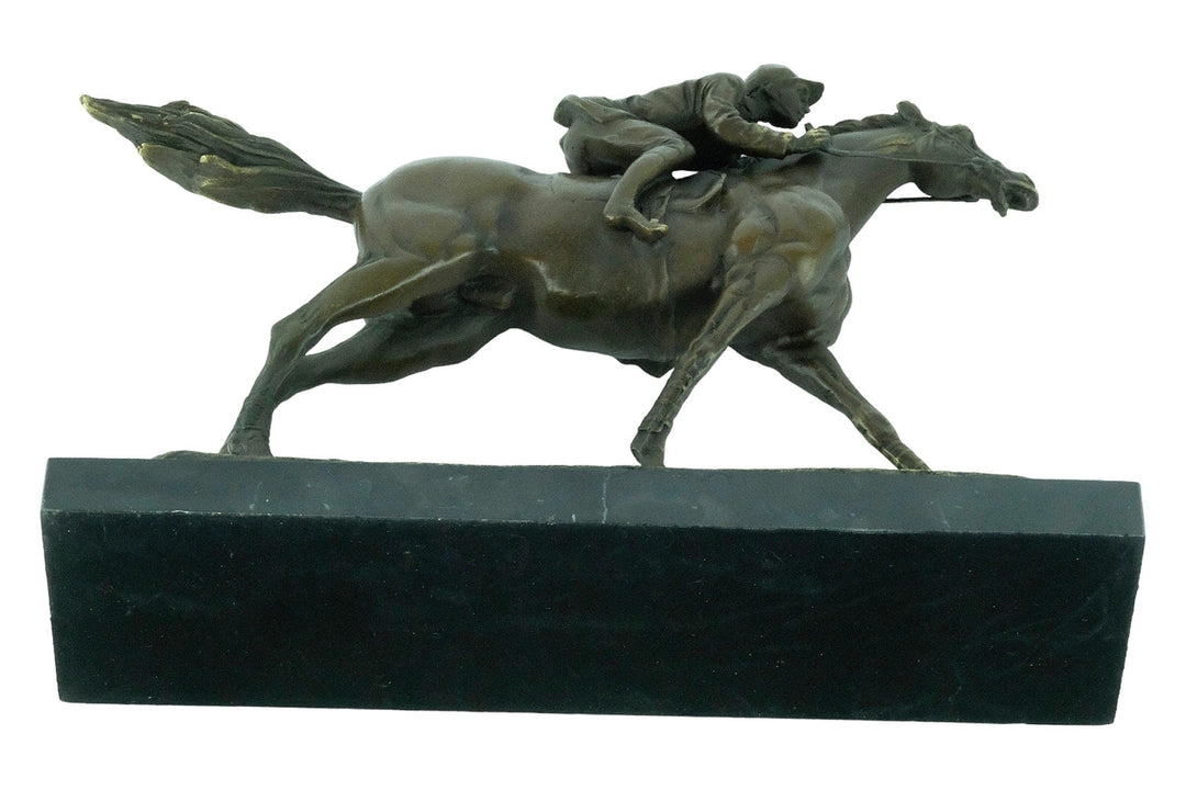 Bronze Jockey on Horse Sculpture Horse Racing Statue Animal Art Figurine Bronze Horse Statue Horse Lovers Gift Horse Decoration Horse Art