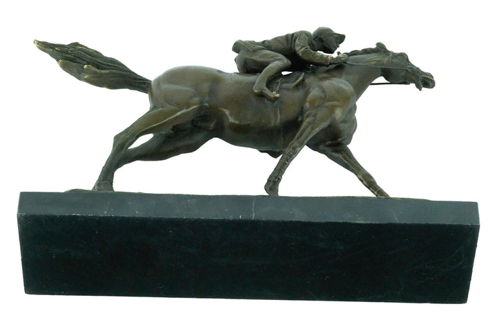 Bronze Jockey on Horse Sculpture Horse Racing Statue Animal Art Figurine Bronze Horse Statue Horse Lovers Gift Horse Decoration Horse Art