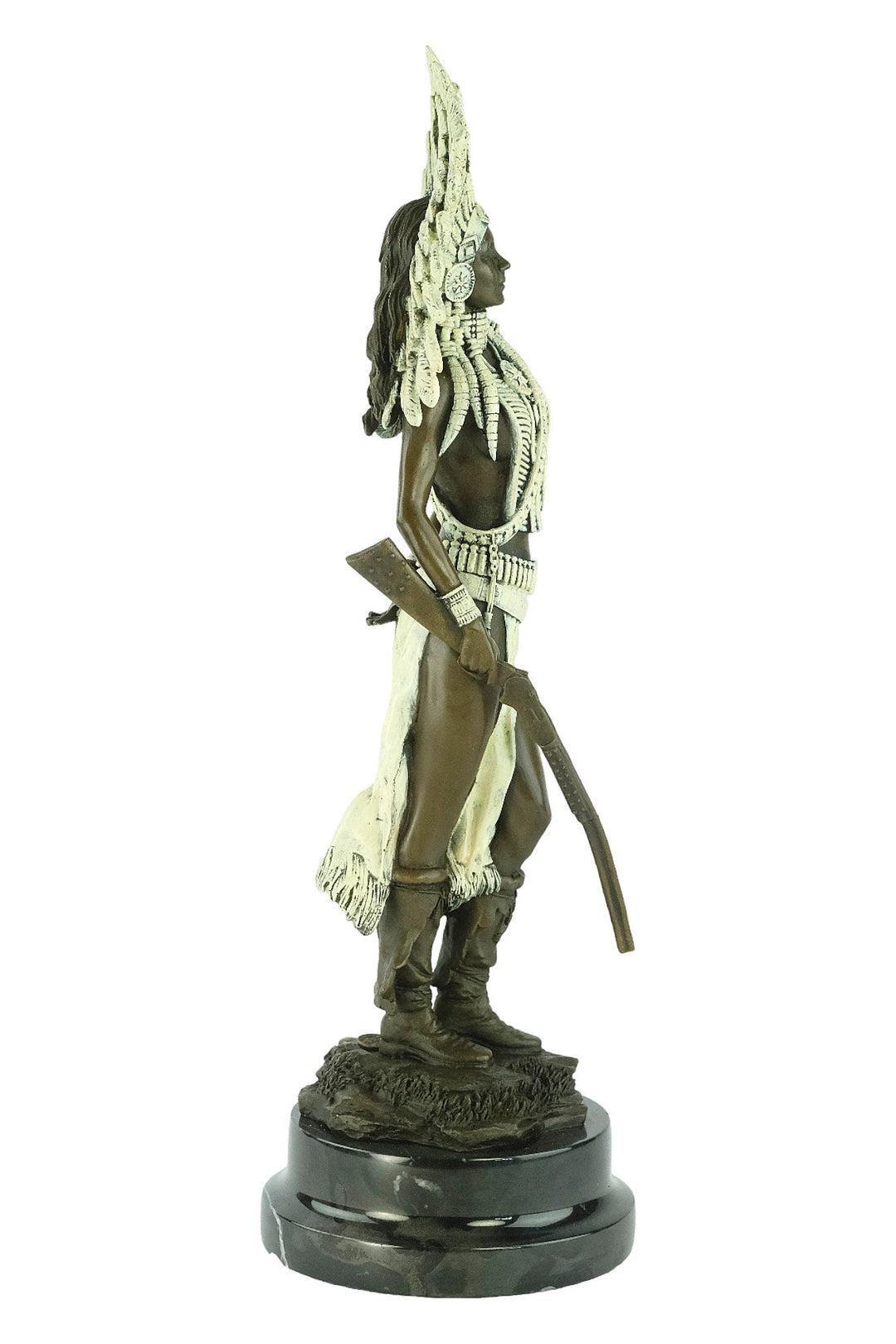 Cold Painted Bronze Sculpture of an Indian Female with a Rifle Viennese Bronze Statue Indian Female Sculpture Franz Bergman Bronzes Art