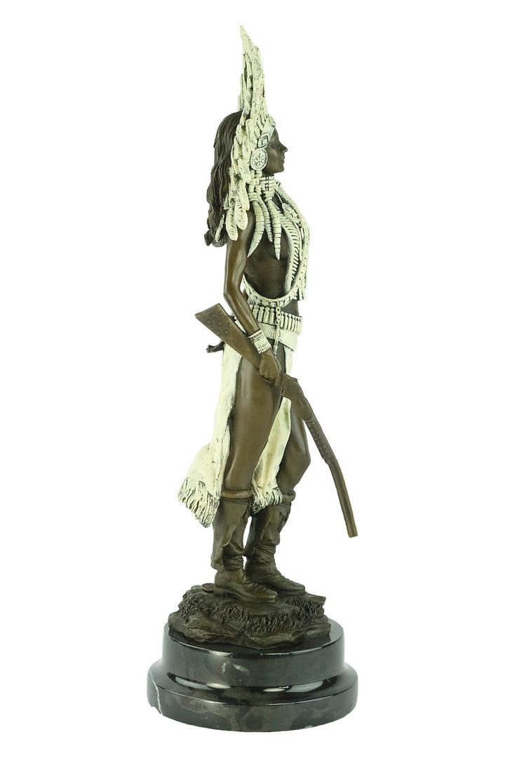 Cold Painted Bronze Sculpture of an Indian Female with a Rifle Viennese Bronze Statue Indian Female Sculpture Franz Bergman Bronzes Art