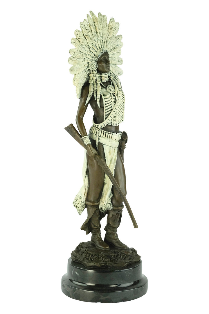 Cold Painted Bronze Sculpture of an Indian Female with a Rifle Viennese Bronze Statue Indian Female Sculpture Franz Bergman Bronzes Art
