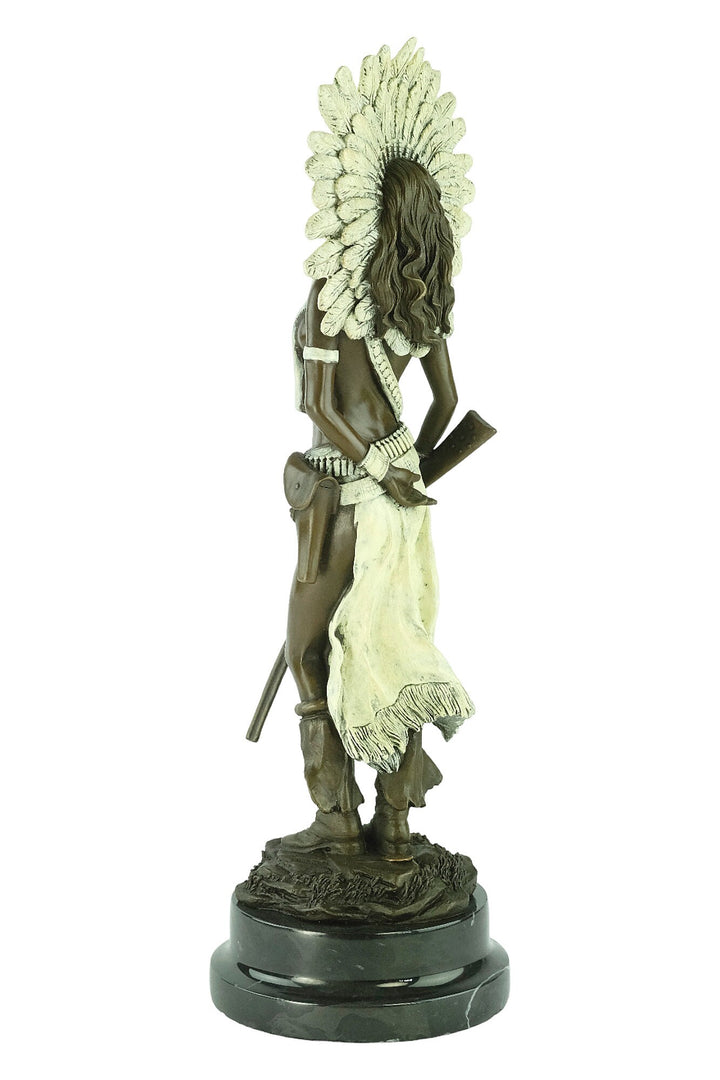 Cold Painted Bronze Sculpture of an Indian Female with a Rifle Viennese Bronze Statue Indian Female Sculpture Franz Bergman Bronzes Art