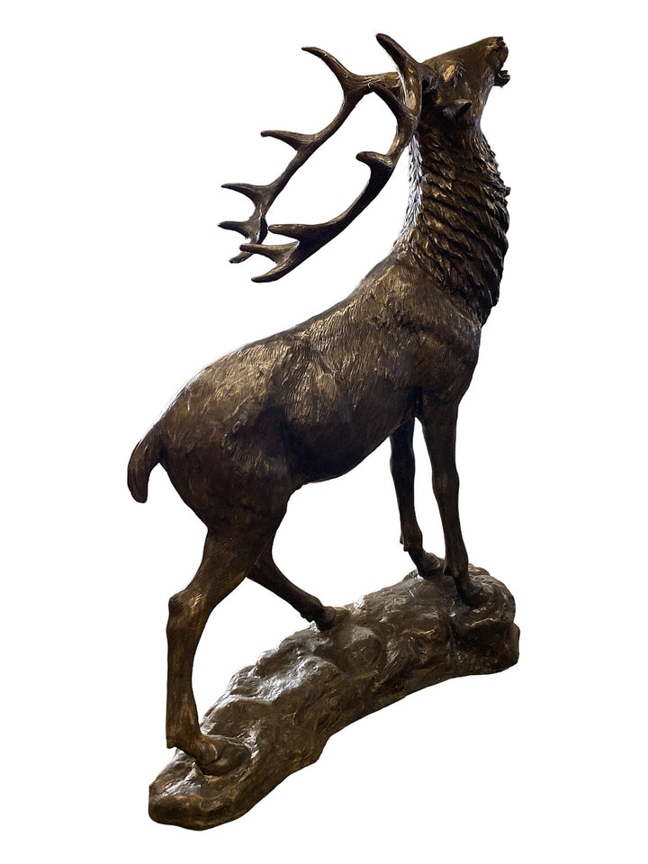 Lifesize Bronze Deer Sculpture Braying Stag on Rock Statue Outdoor Bronze Deer Sculpture Red Deer Statue in Bronze Lifesize Deer Statue Art