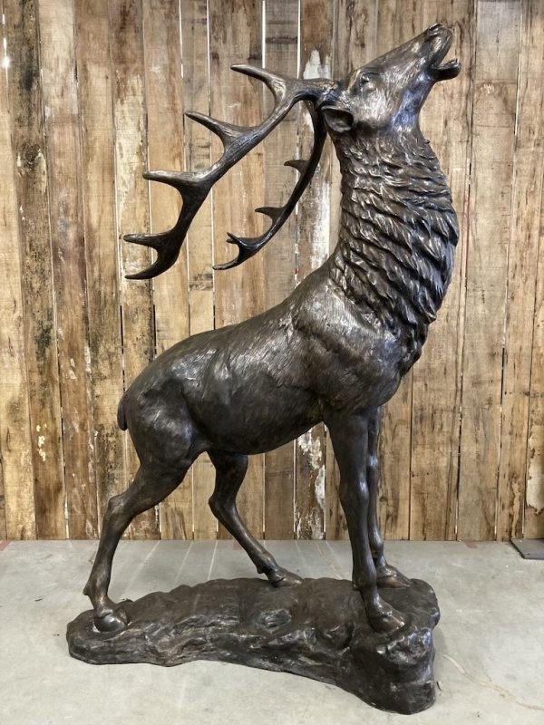 Lifesize Bronze Deer Sculpture Braying Stag on Rock Statue Outdoor Bronze Deer Sculpture Red Deer Statue in Bronze Lifesize Deer Statue Art