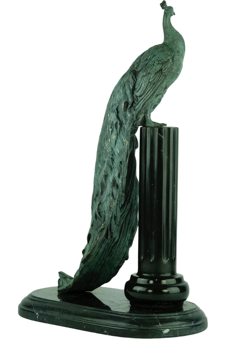 Bronze Peacock Sculpture on Marble Pedestal Art Deco Style Bronze Peacock Statue Animal Art Figurine Art Deco Peacock Figurine Peacock Gift