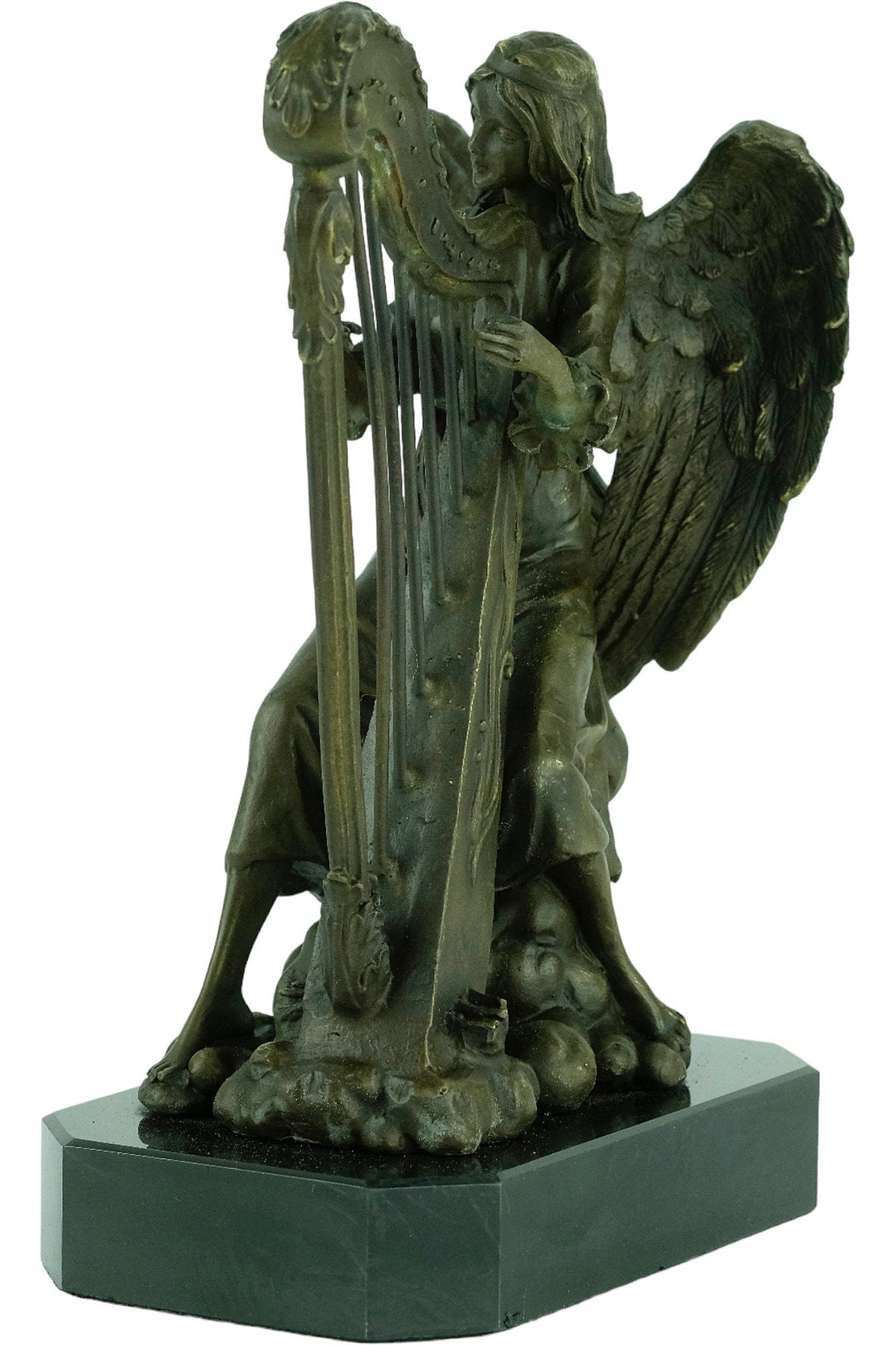 Bronze Sculpture of an Angel Playing the Harp Bronze Mythology Statue Winged Angel Sculpture Harp Lovers Gift Bronze Music Sculpture Harp