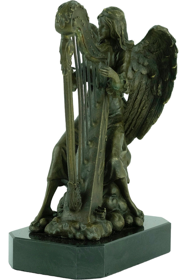 Bronze Sculpture of an Angel Playing the Harp Bronze Mythology Statue Winged Angel Sculpture Harp Lovers Gift Bronze Music Sculpture Harp