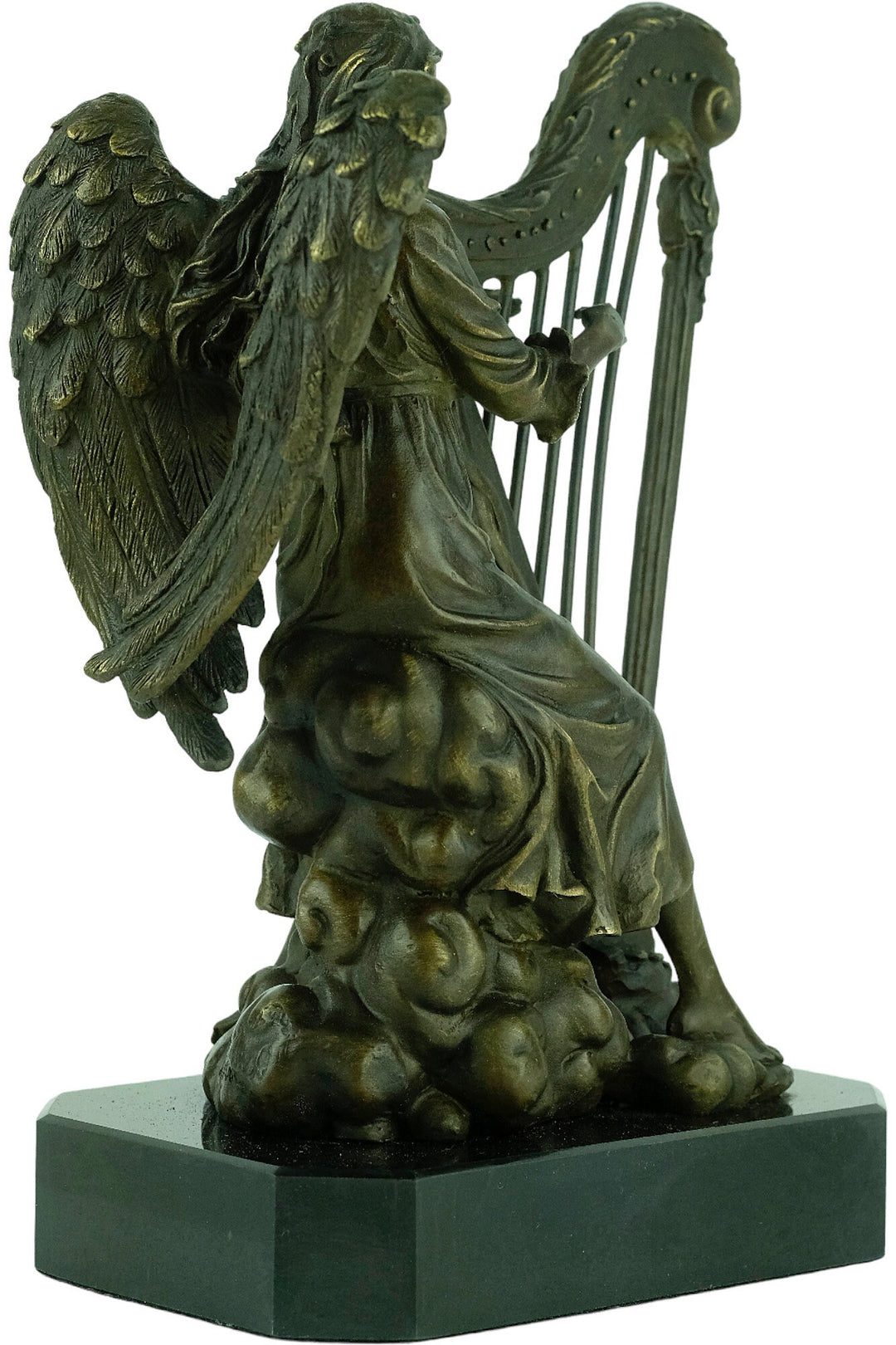 Bronze Sculpture of an Angel Playing the Harp Bronze Mythology Statue Winged Angel Sculpture Harp Lovers Gift Bronze Music Sculpture Harp