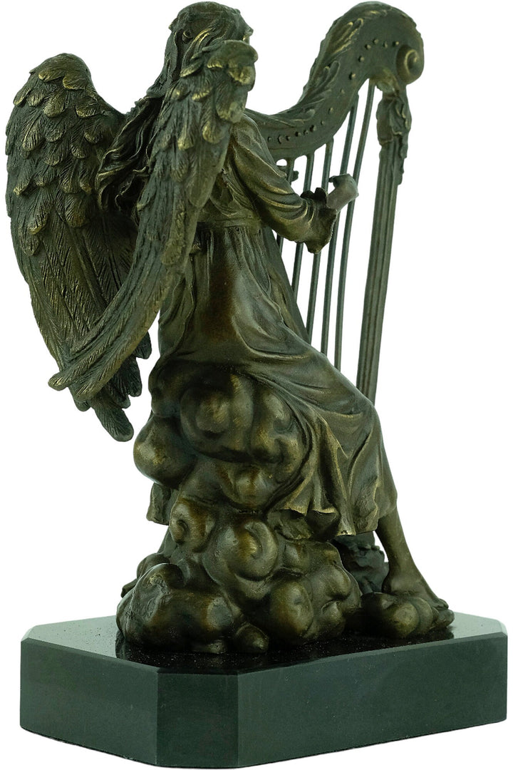 Bronze Sculpture of an Angel Playing the Harp Bronze Mythology Statue Winged Angel Sculpture Harp Lovers Gift Bronze Music Sculpture Harp