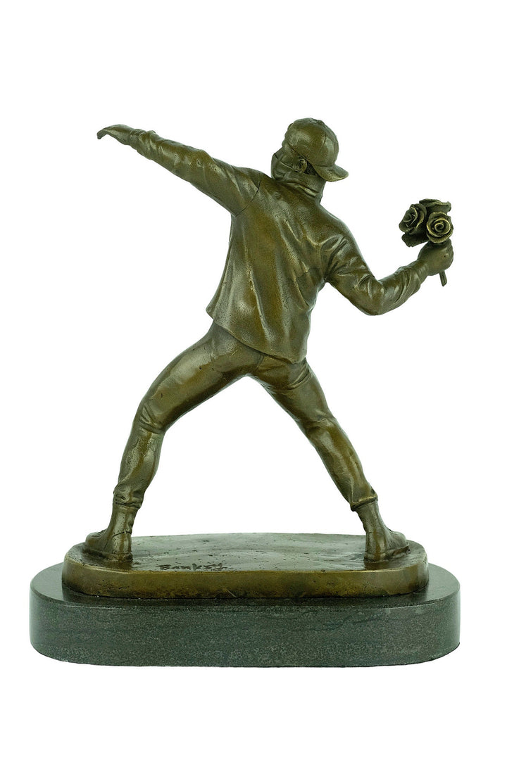 Bronze Banksy Sculpture Flower Thrower by Banksy Statue Bronze Banksy Art Statue Contemporary Sculpture Modern Art Statue Banksy Decoration