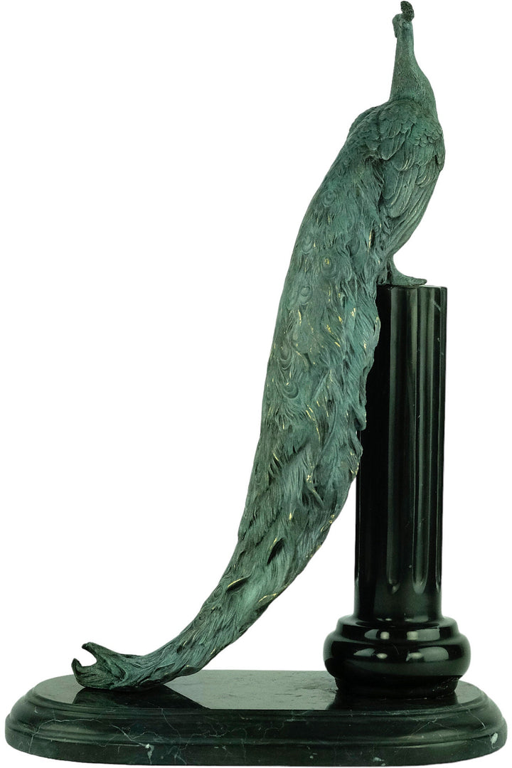 Bronze Peacock Sculpture on Marble Pedestal Art Deco Style Bronze Peacock Statue Animal Art Figurine Art Deco Peacock Figurine Peacock Gift