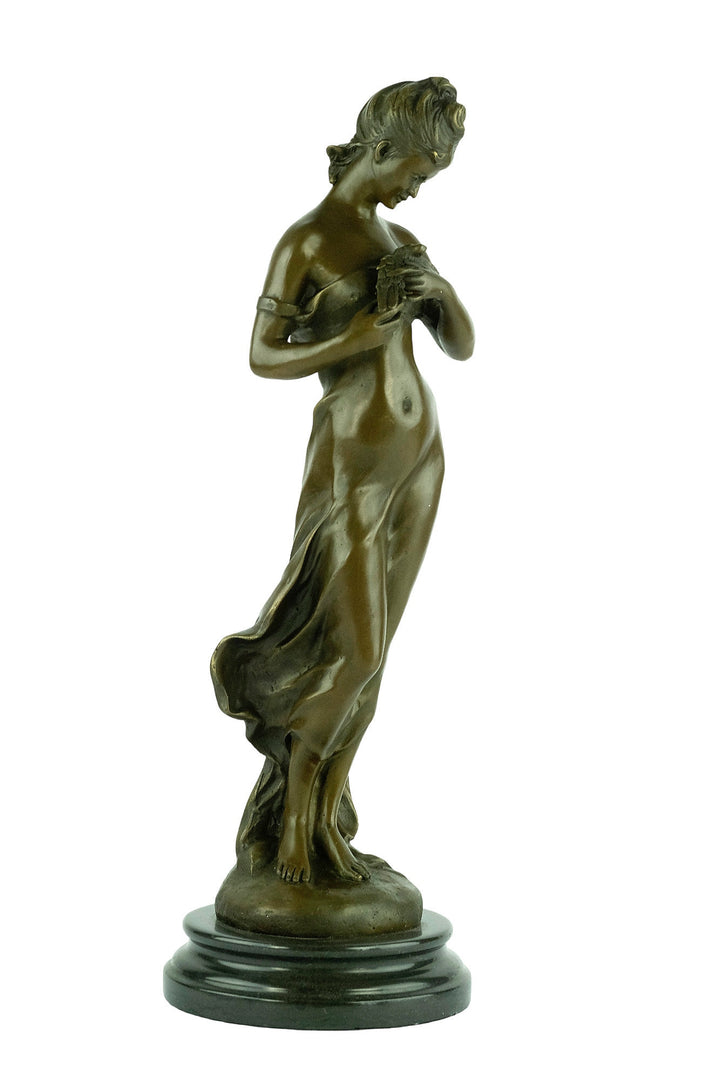 Bronze Sculpture of Female with Bird after Auguste Moreau Bronze Female Statue French Bronze Sculpture Standing Female Figurine Antique Art