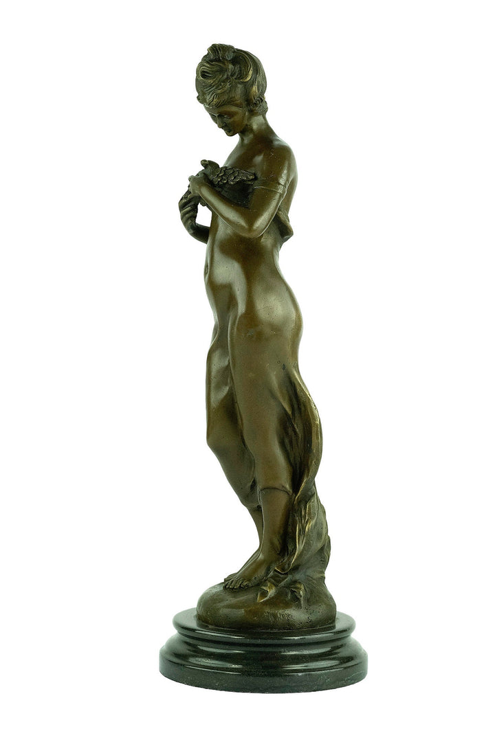 Bronze Sculpture of Female with Bird after Auguste Moreau Bronze Female Statue French Bronze Sculpture Standing Female Figurine Antique Art