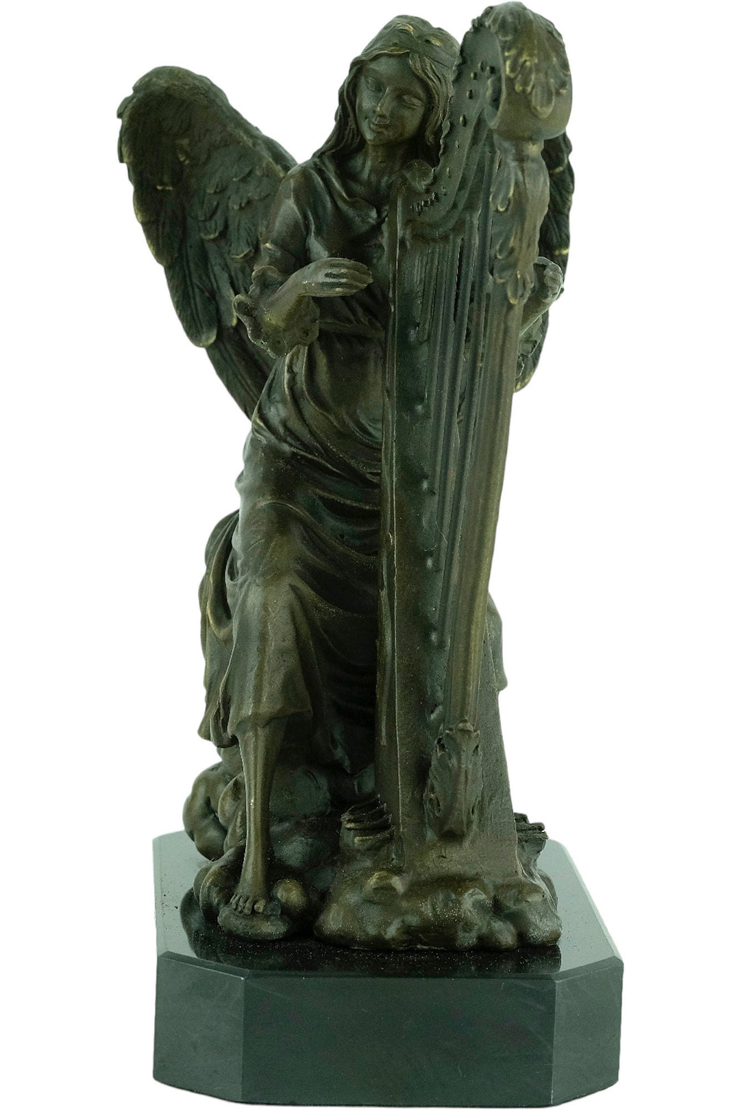 Bronze Sculpture of an Angel Playing the Harp Bronze Mythology Statue Winged Angel Sculpture Harp Lovers Gift Bronze Music Sculpture Harp
