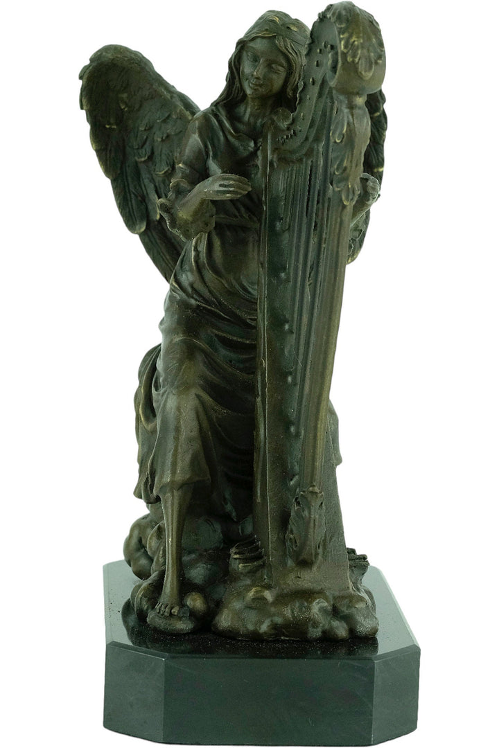 Bronze Sculpture of an Angel Playing the Harp Bronze Mythology Statue Winged Angel Sculpture Harp Lovers Gift Bronze Music Sculpture Harp