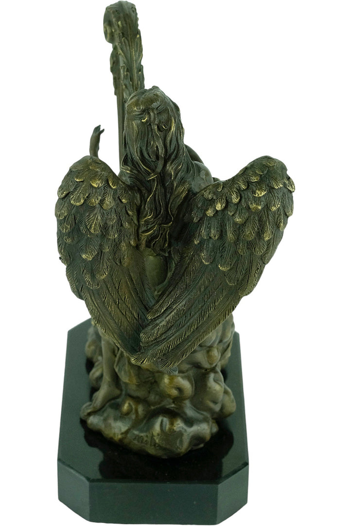 Bronze Sculpture of an Angel Playing the Harp Bronze Mythology Statue Winged Angel Sculpture Harp Lovers Gift Bronze Music Sculpture Harp