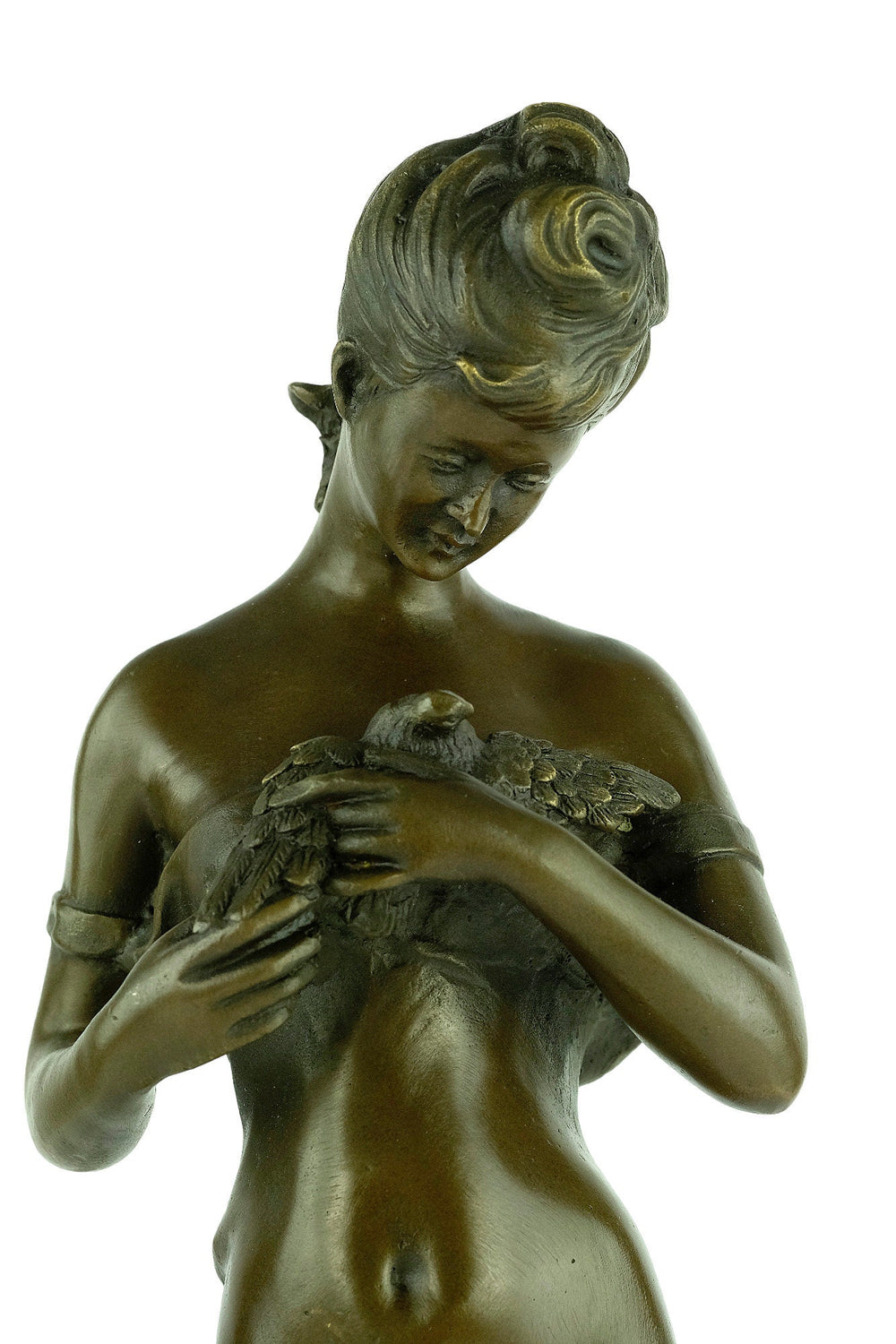 Bronze Sculpture of Female with Bird after Auguste Moreau Bronze Female Statue French Bronze Sculpture Standing Female Figurine Antique Art