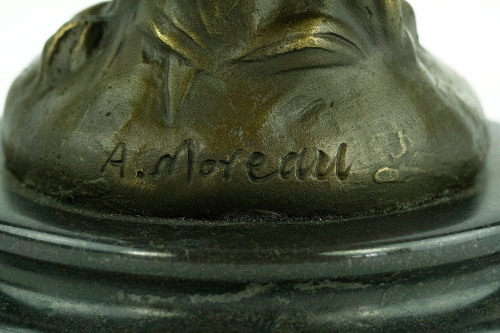 Bronze Sculpture of Female with Bird after Auguste Moreau Bronze Female Statue French Bronze Sculpture Standing Female Figurine Antique Art