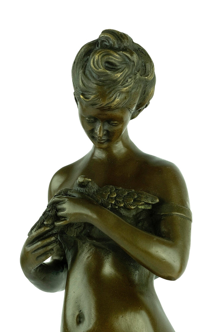 Bronze Sculpture of Female with Bird after Auguste Moreau Bronze Female Statue French Bronze Sculpture Standing Female Figurine Antique Art