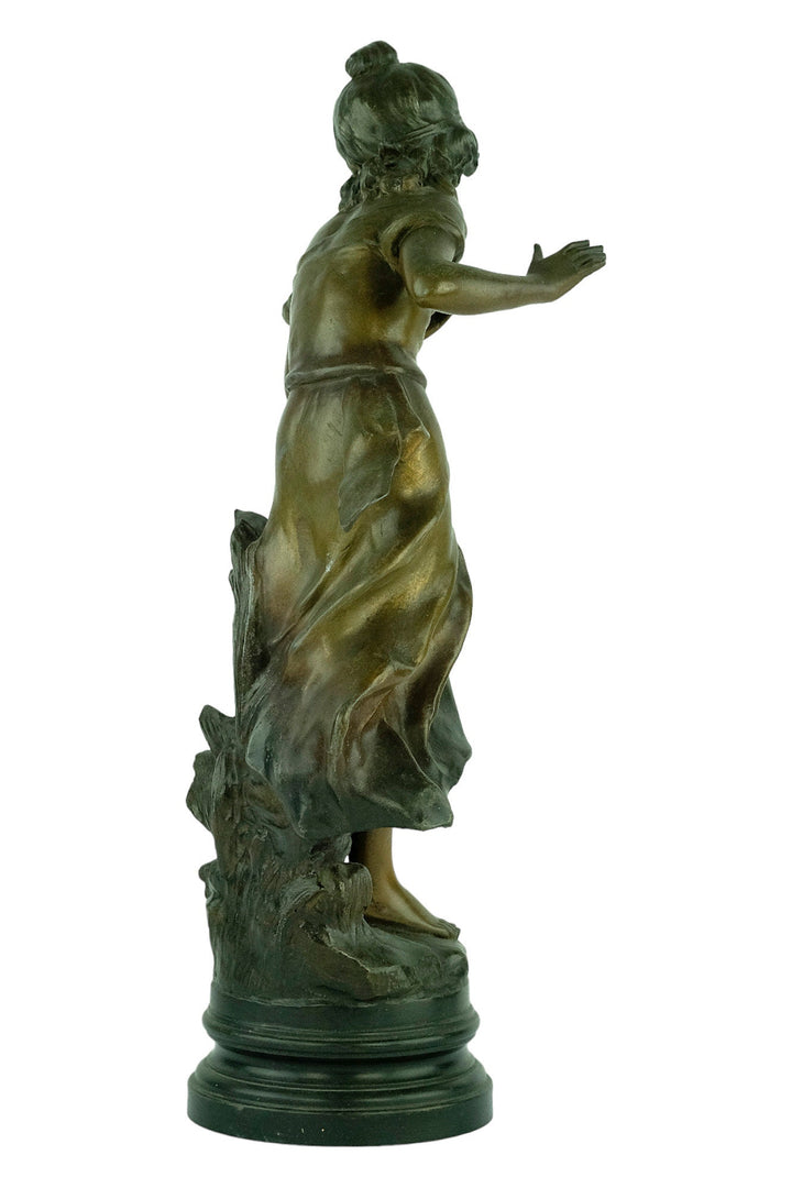 Antique Spelter Sculpture of a Girl with a Broken Jug by Francois Moreau Classic Statue French Antiques Moreau Sculpture Antique Art Statue