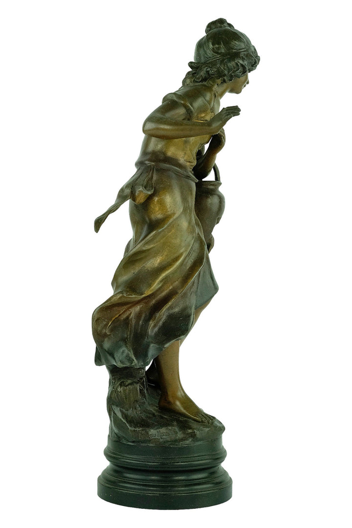 Antique Spelter Sculpture of a Girl with a Broken Jug by Francois Moreau Classic Statue French Antiques Moreau Sculpture Antique Art Statue