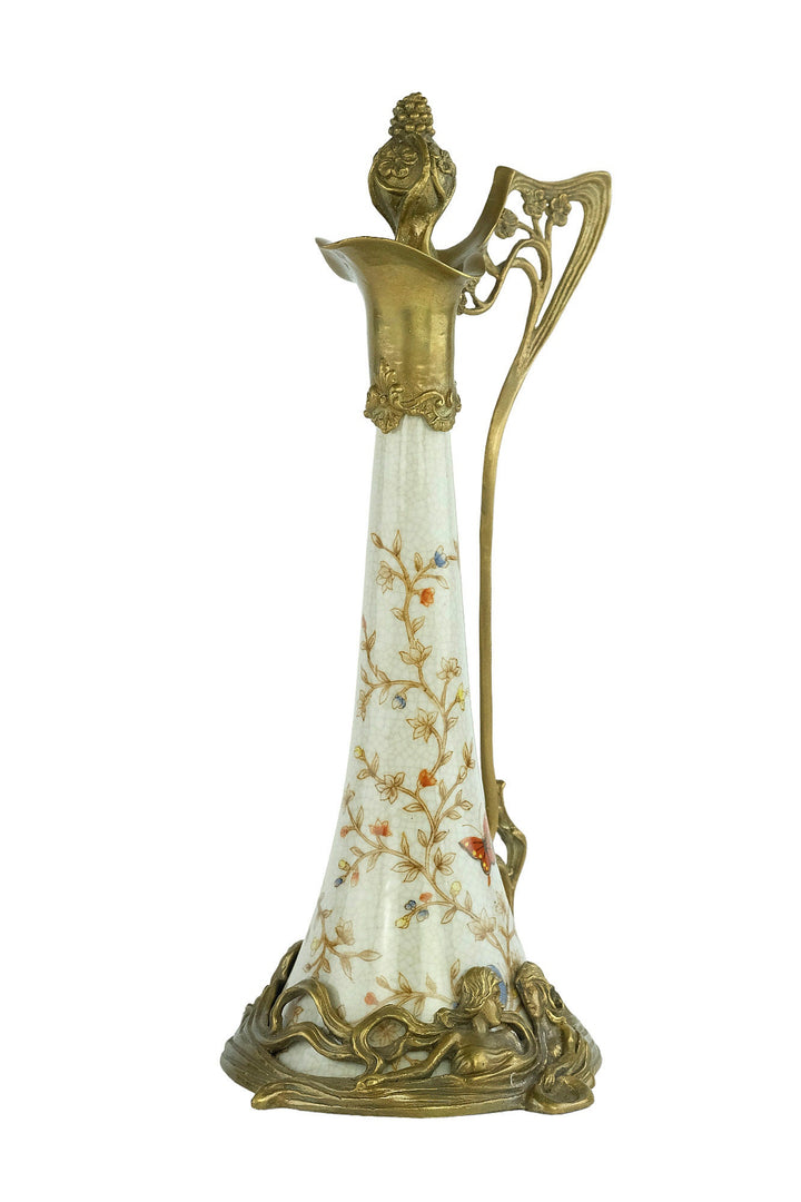 Art Nouveau Style Porcelain Claret Jug with Bronze Female Decoration Jugendstil Wine Jug Collectable Decanter Wine Lovers Gift Butterflies
