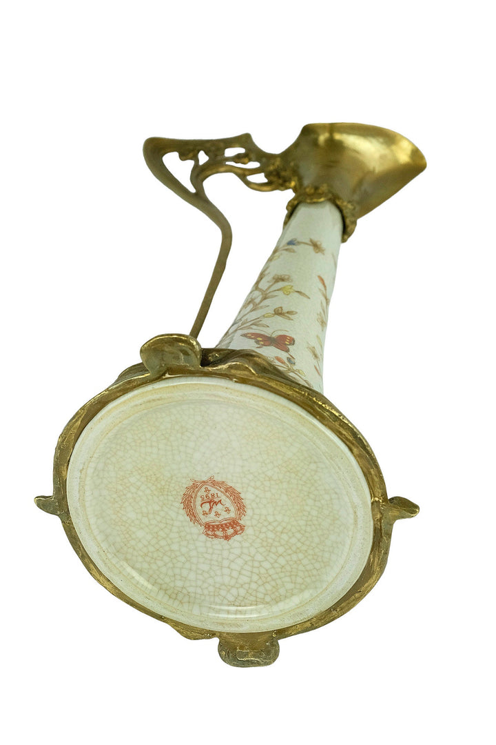 Art Nouveau Style Porcelain Claret Jug with Bronze Female Decoration Jugendstil Wine Jug Collectable Decanter Wine Lovers Gift Butterflies