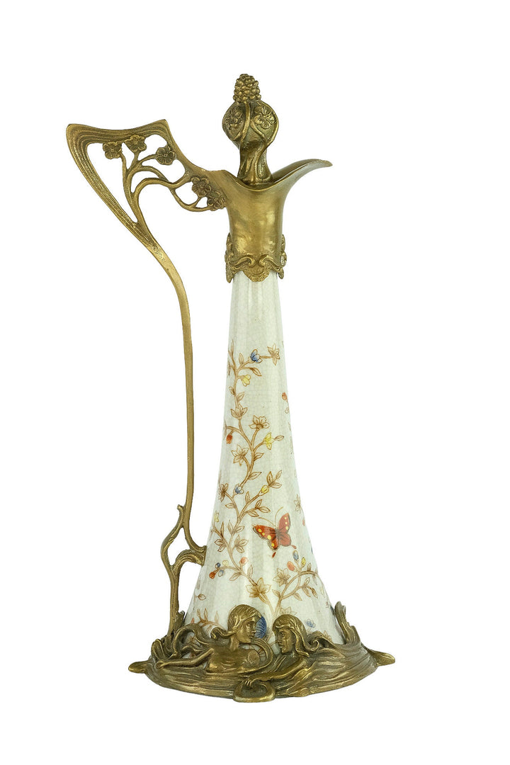 Art Nouveau Style Porcelain Claret Jug with Bronze Female Decoration Jugendstil Wine Jug Collectable Decanter Wine Lovers Gift Butterflies