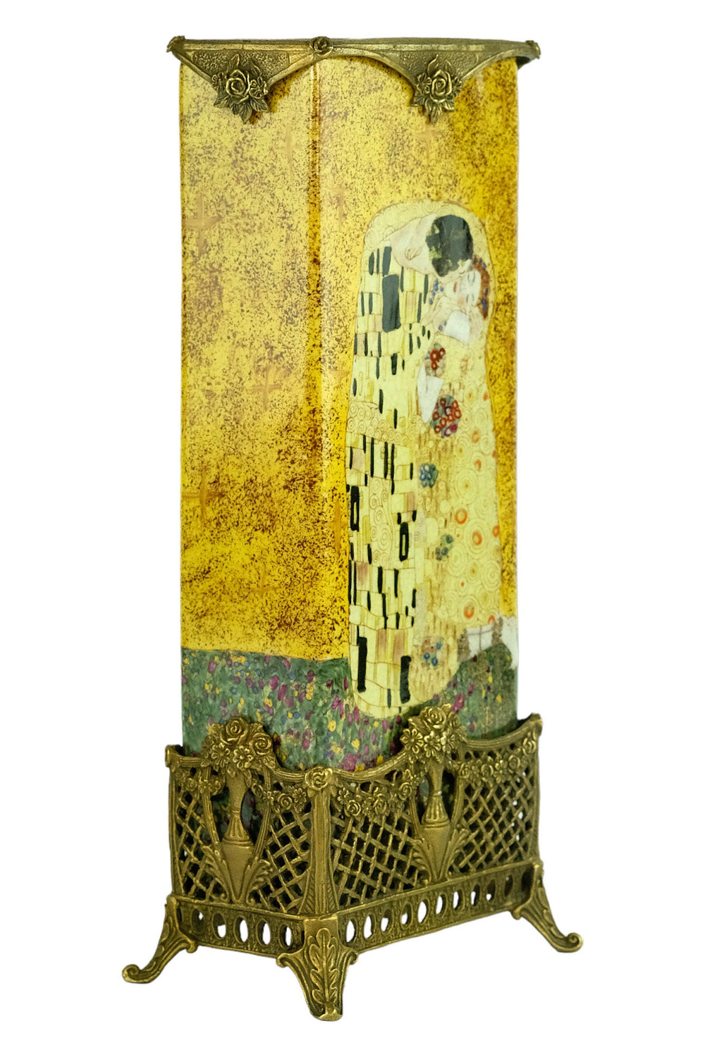 Bronze Mounted Porcelain Vase with Gustav Klimt Decoration Modern Art Vase Gustav Klimt Art Vase Gustav Klimt Lovers Gift Contemporary Art