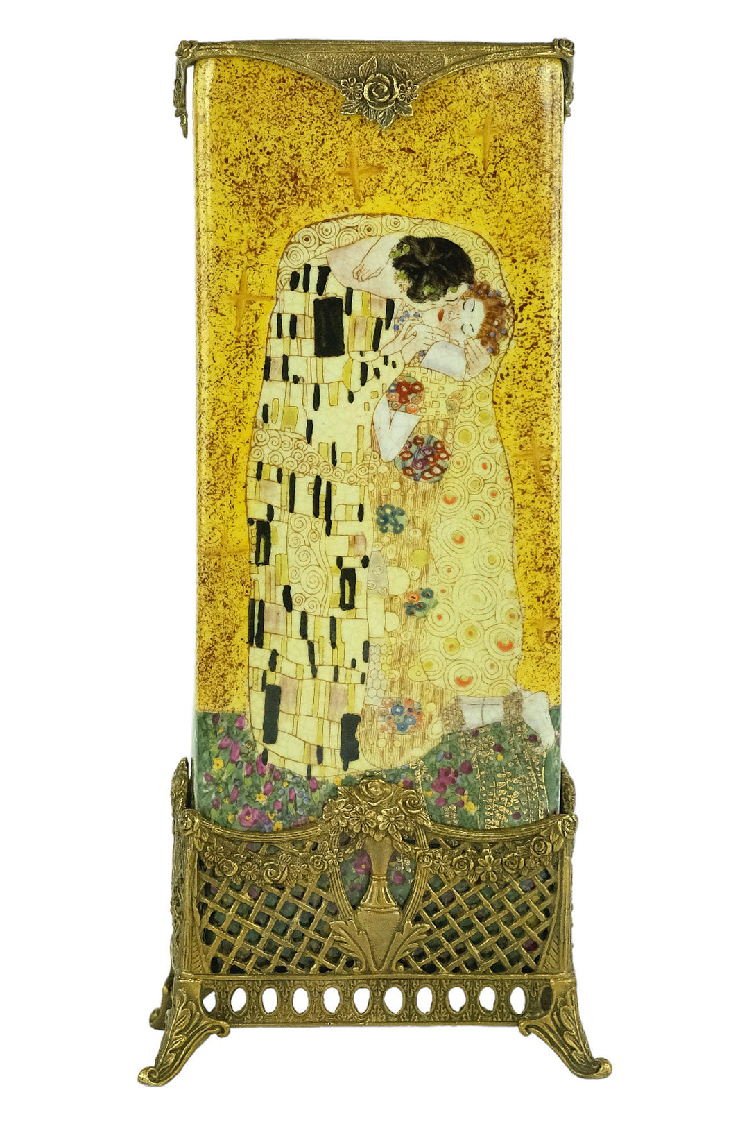 Bronze Mounted Porcelain Vase with Gustav Klimt Decoration Modern Art Vase Gustav Klimt Art Vase Gustav Klimt Lovers Gift Contemporary Art