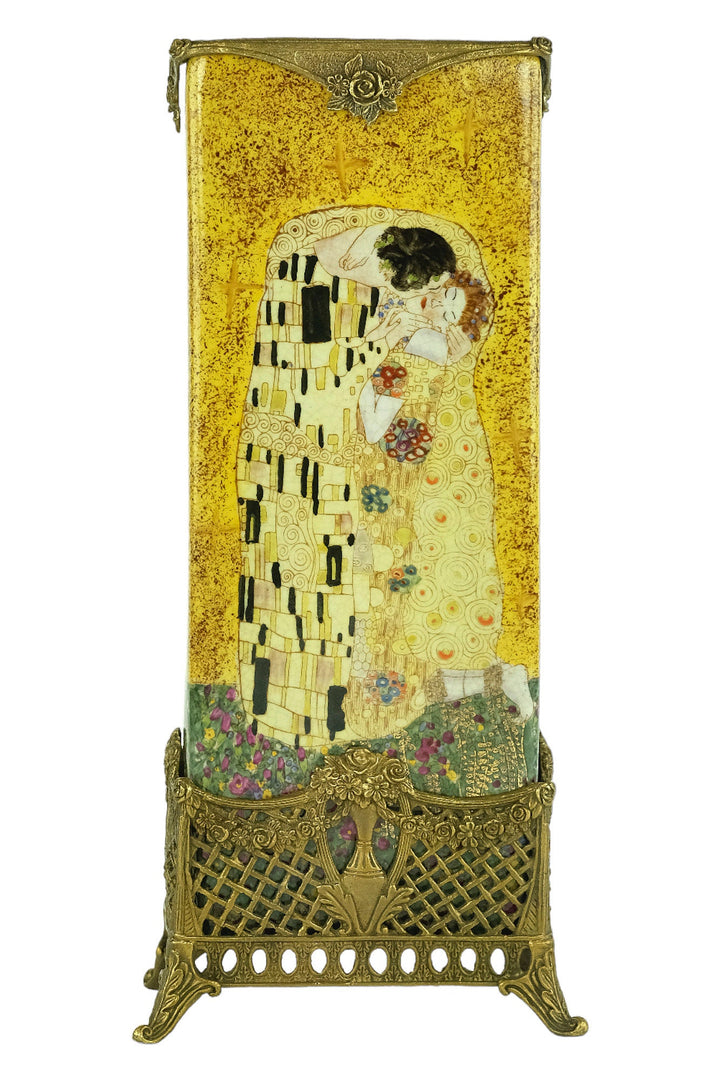 Bronze Mounted Porcelain Vase with Gustav Klimt Decoration Modern Art Vase Gustav Klimt Art Vase Gustav Klimt Lovers Gift Contemporary Art