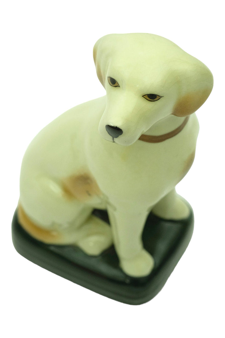 Porcelain Dog Sculpture with Japanese Stamp Sitting Nipper Dog Statue Dog Lovers Gift Dog Decoration Dog Art Figurine Sitting Dog Sculpture
