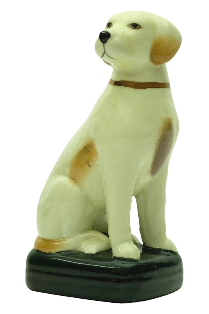 Porcelain Dog Sculpture with Japanese Stamp Sitting Nipper Dog Statue Dog Lovers Gift Dog Decoration Dog Art Figurine Sitting Dog Sculpture