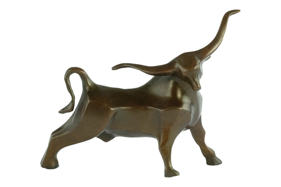 Bronze Long Horned Bull Sculpture in Art Deco style Bronze Texas Longhorn Statue Animal Art Figurine Bronze Bull Sculpture Bull Lovers Gift