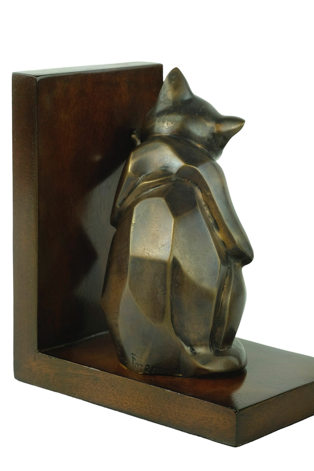 Dog and Cat Bookends in Bronze on Wooden Stands Art Deco Bookends Animal Lovers Gift Cubist Animal Sculpture Bronze Cat Sculpture Dog Statue