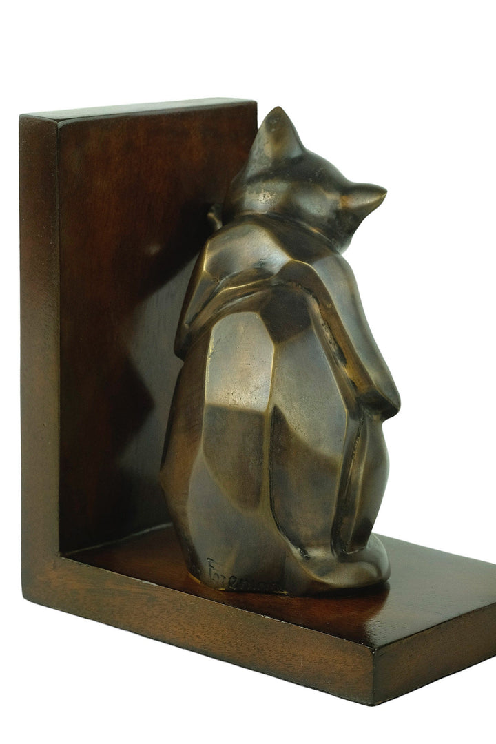 Dog and Cat Bookends in Bronze on Wooden Stands Art Deco Bookends Animal Lovers Gift Cubist Animal Sculpture Bronze Cat Sculpture Dog Statue
