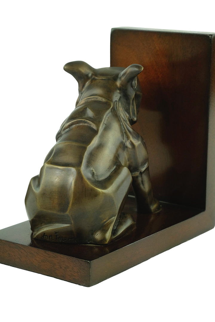 Dog and Cat Bookends in Bronze on Wooden Stands Art Deco Bookends Animal Lovers Gift Cubist Animal Sculpture Bronze Cat Sculpture Dog Statue