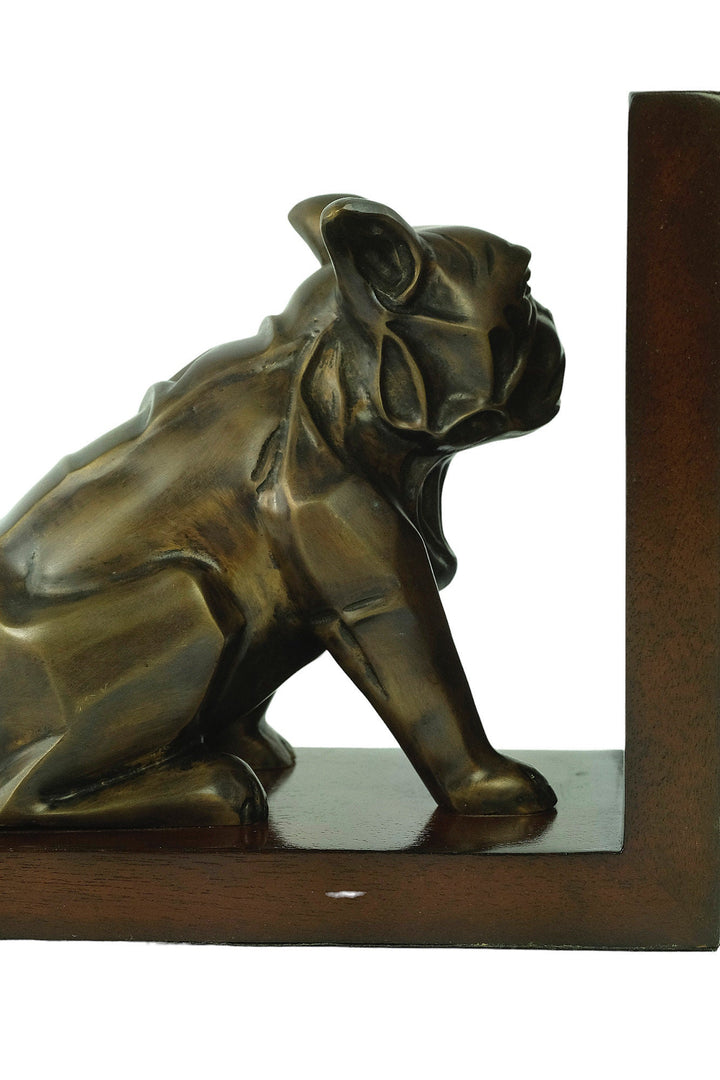 Dog and Cat Bookends in Bronze on Wooden Stands Art Deco Bookends Animal Lovers Gift Cubist Animal Sculpture Bronze Cat Sculpture Dog Statue