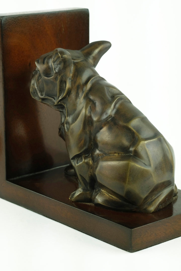 Dog and Cat Bookends in Bronze on Wooden Stands Art Deco Bookends Animal Lovers Gift Cubist Animal Sculpture Bronze Cat Sculpture Dog Statue
