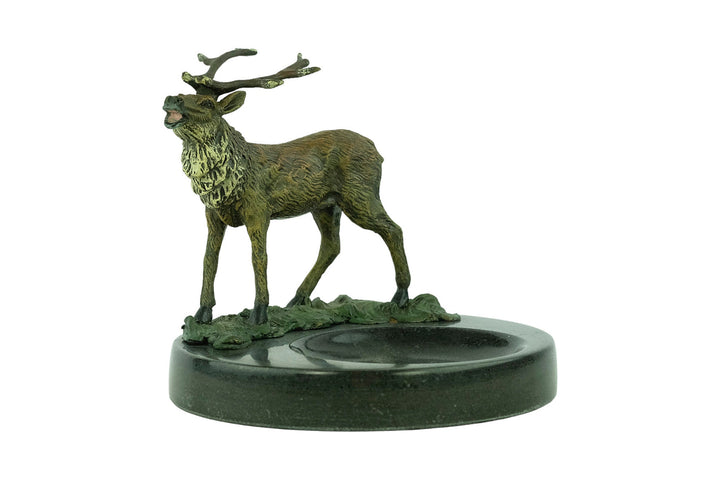 Marble Tray with Bronze Deer Sculpture Hunting Decoration Deer Lovers Gift Braying Stag Statue Hunting Sculpture Wildlife Collectable Stag