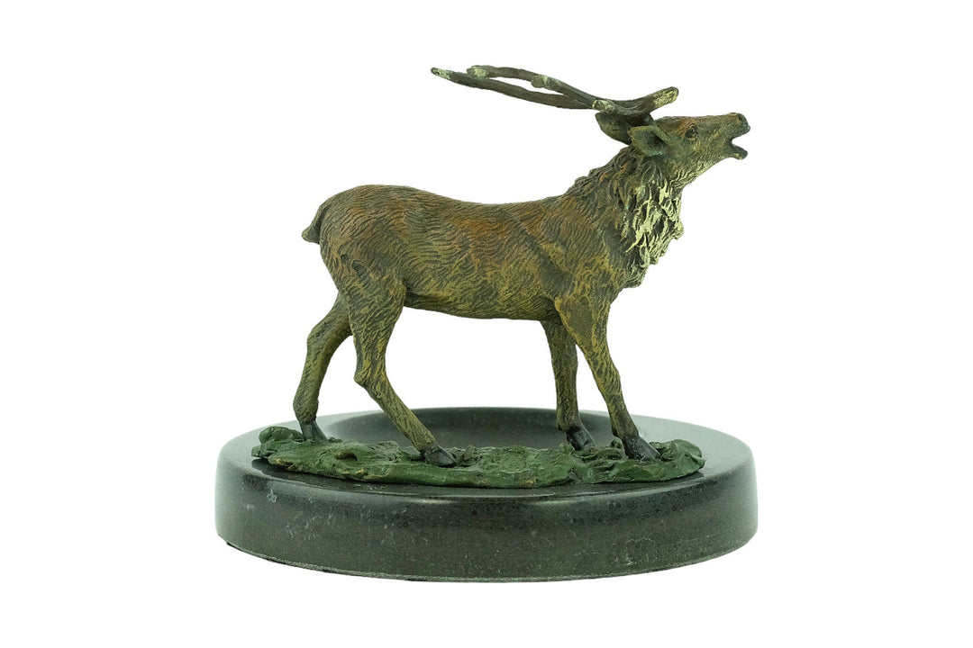 Marble Tray with Bronze Deer Sculpture Hunting Decoration Deer Lovers Gift Braying Stag Statue Hunting Sculpture Wildlife Collectable Stag