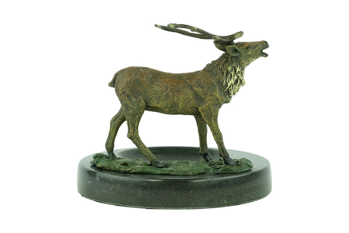 Marble Tray with Bronze Deer Sculpture Hunting Decoration Deer Lovers Gift Braying Stag Statue Hunting Sculpture Wildlife Collectable Stag