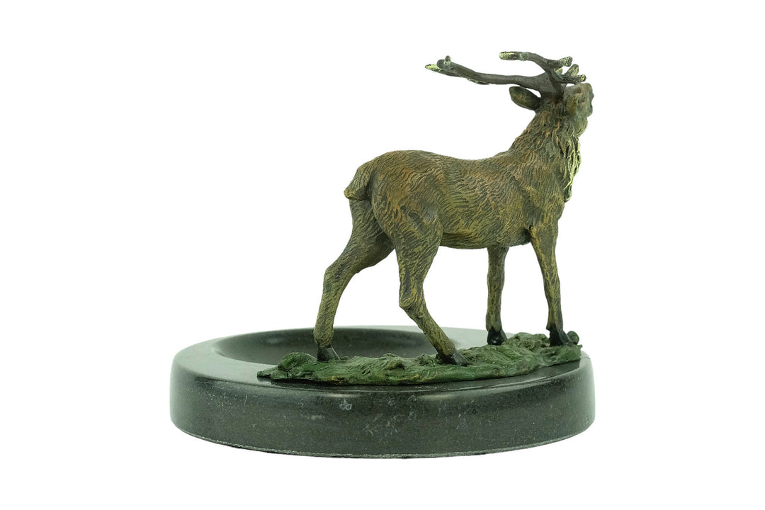Marble Tray with Bronze Deer Sculpture Hunting Decoration Deer Lovers Gift Braying Stag Statue Hunting Sculpture Wildlife Collectable Stag