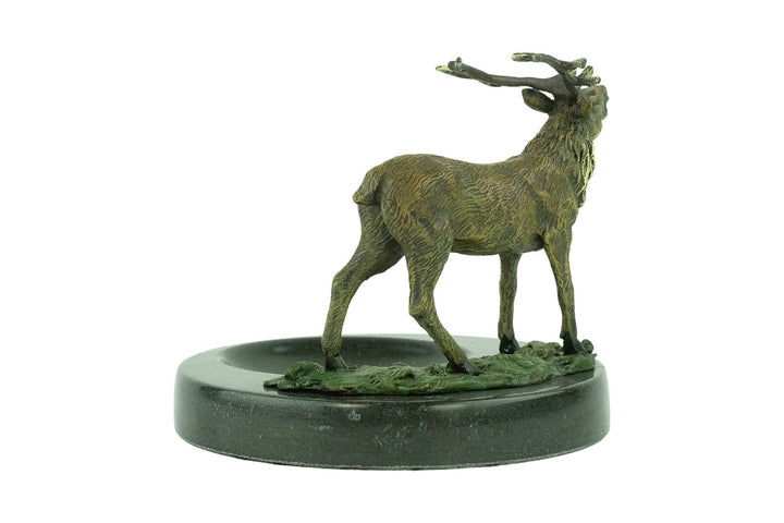 Marble Tray with Bronze Deer Sculpture Hunting Decoration Deer Lovers Gift Braying Stag Statue Hunting Sculpture Wildlife Collectable Stag