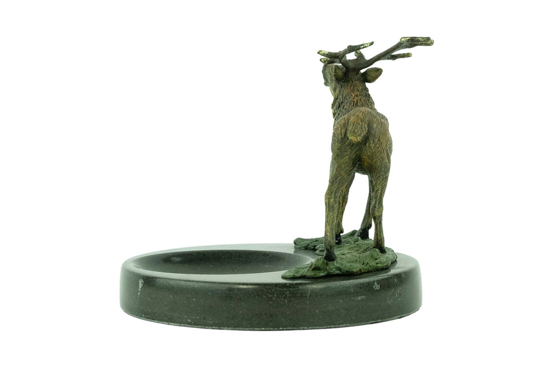 Marble Tray with Bronze Deer Sculpture Hunting Decoration Deer Lovers Gift Braying Stag Statue Hunting Sculpture Wildlife Collectable Stag