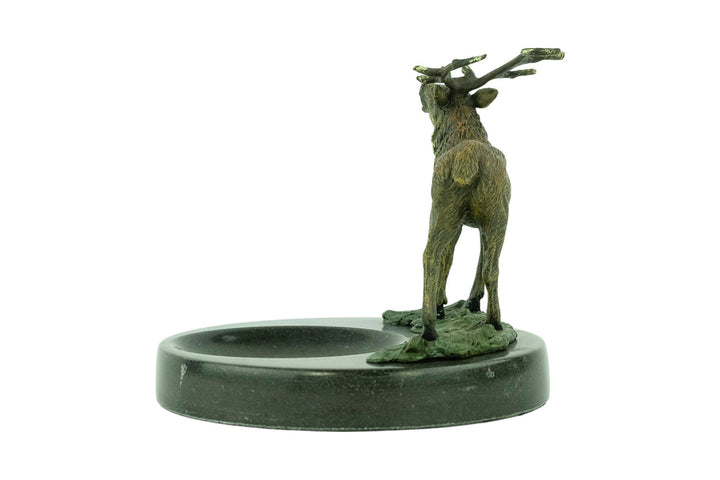 Marble Tray with Bronze Deer Sculpture Hunting Decoration Deer Lovers Gift Braying Stag Statue Hunting Sculpture Wildlife Collectable Stag