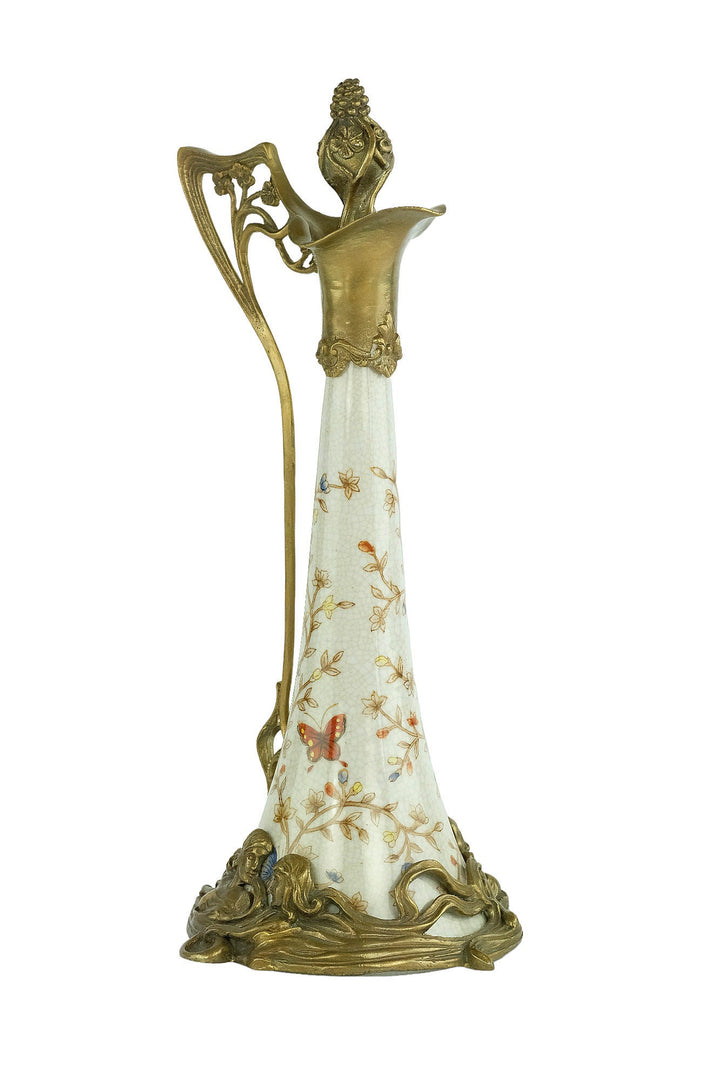 Art Nouveau Style Porcelain Claret Jug with Bronze Female Decoration Jugendstil Wine Jug Collectable Decanter Wine Lovers Gift Butterflies