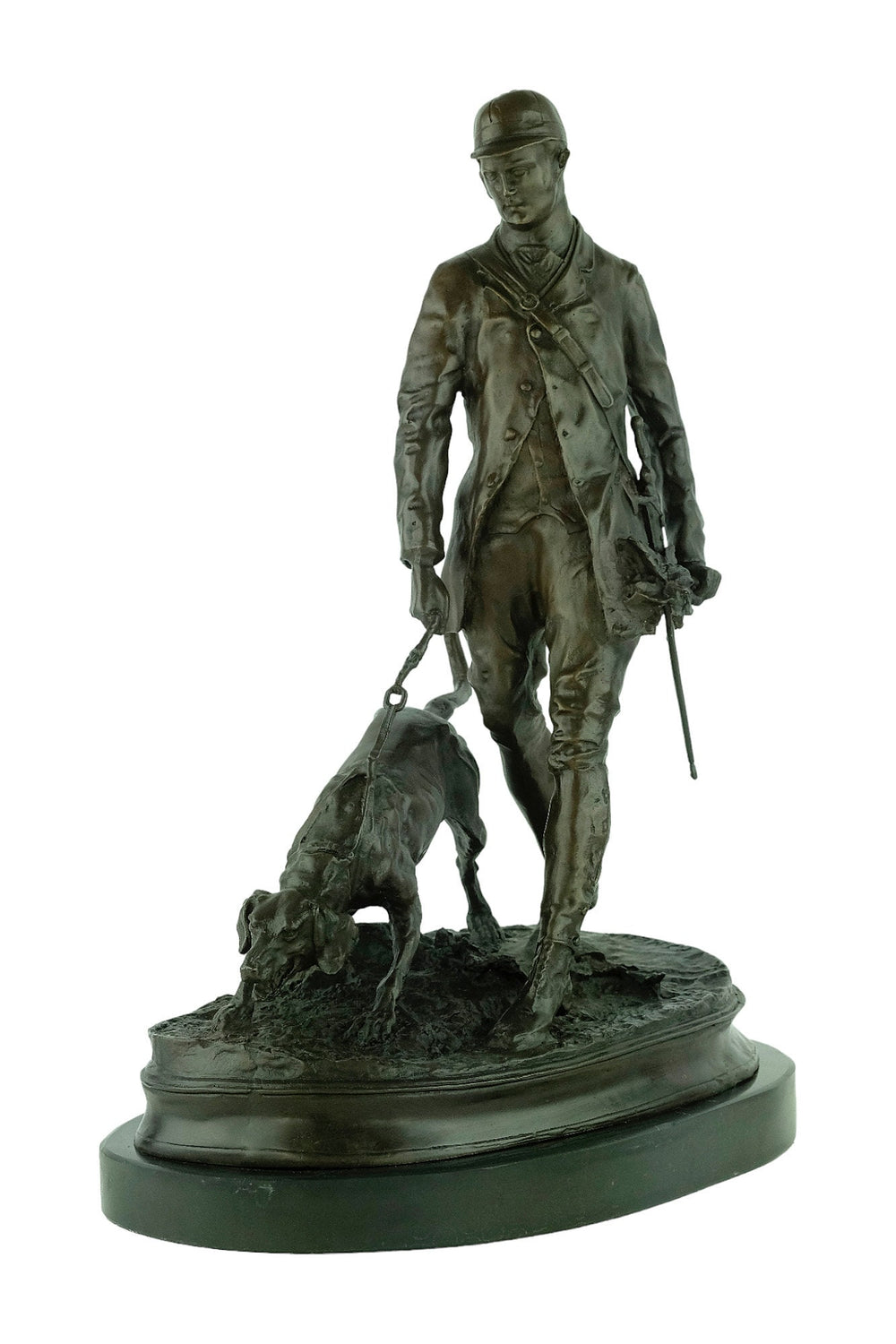 Large Bronze Sculpture of a Hunter with Hound Bronze Hunting Sculpture Valet with Hound Statue Bloodhound Sculpture Pierre Jules Mene Art